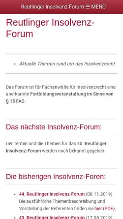 Vorschau der mobilen Webseite www.reutlinger-insolvenz-forum.de, Reutlinger Insolvenz-Forum