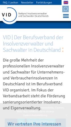 Vorschau der mobilen Webseite www.vid.de, VID Verband Insolvenzverwalter Deutschlands e.V.