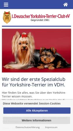 Vorschau der mobilen Webseite www.yorkshire-terrier-club.de, 1. Deutscher Yorkshire-Terrier-Club e. V.