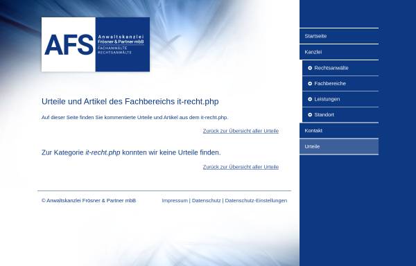 Vorschau von www.afs-rechtsanwaelte.de, Urteile zum Online- und Telekommunikationsrecht