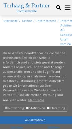 Vorschau der mobilen Webseite www.aufrecht.de, Zustandekommen des Vertrages bei Internet-Auktionen - Urteil 50 C 13/02