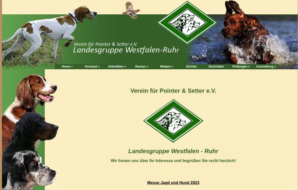 Vorschau von www.pointer-setter.de, Verein für Pointer u. Setter - Landesgruppe Westfalen Ruhr