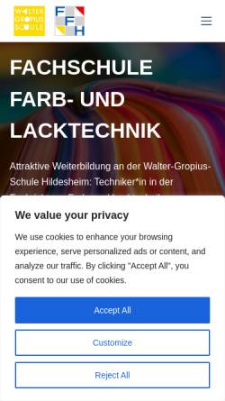 Vorschau der mobilen Webseite www.fachschule-hildesheim.de, Fachschule Farb- und Lacktechnik Hildesheim