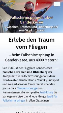 Vorschau der mobilen Webseite www.yoursky.de, Fallschirmsportschule Ganderkesee