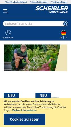 Vorschau der mobilen Webseite www.scheibler-wear.de, Scheibler work & wear Importgesellschaft mbH