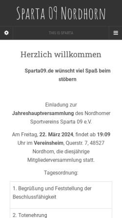 Vorschau der mobilen Webseite www.sparta09.de, Sparta 09 Nordhorn e.V.