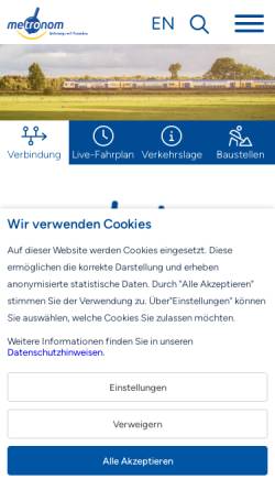 Vorschau der mobilen Webseite www.der-metronom.de, Metronom Eisenbahngesellschaft mbH
