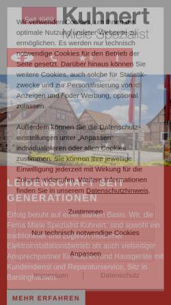 Vorschau der mobilen Webseite www.kuhnert-elektro.de, Miele Spezialist Kuhnert