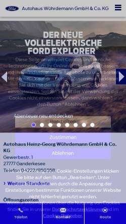 Vorschau der mobilen Webseite ford-wuehrdemann-ganderkesee.de, Autohaus Wührdemann