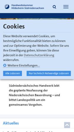 Vorschau der mobilen Webseite www.hwk-hildesheim.de, Handwerkskammer Hildesheim
