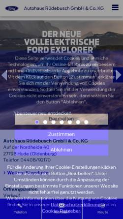 Vorschau der mobilen Webseite www.ford-ruedebusch-hude.de, Ford Rüdebusch
