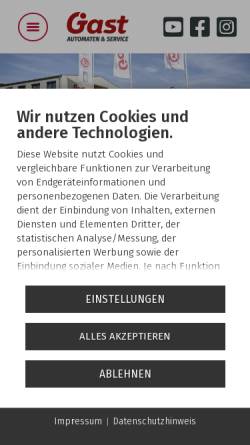 Vorschau der mobilen Webseite www.gast-automaten.de, Gast Automaten & Service GmbH & Ko KG