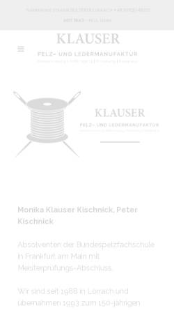 Vorschau der mobilen Webseite www.klauser-pelz-leder.de, Klauser Pelz und Leder, Inh. Peter Kischnick