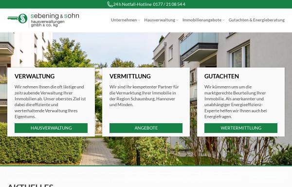 Vorschau von www.sebening.de, Immobilien GmbH und Hausverwaltung Sebening