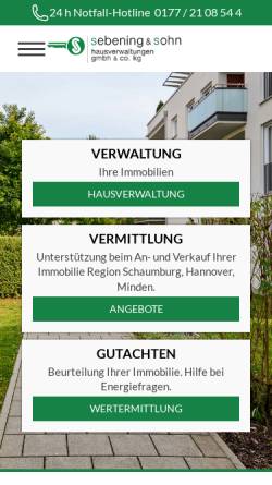 Vorschau der mobilen Webseite www.sebening.de, Immobilien GmbH und Hausverwaltung Sebening