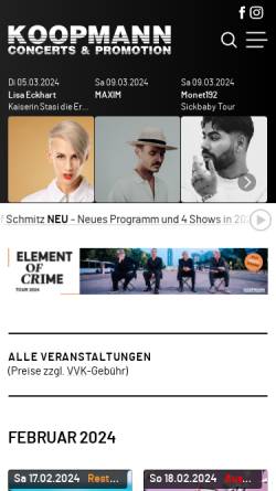 Vorschau der mobilen Webseite www.koopmann-concerts.de, KOOPMANN Concerts & Promotion GbR