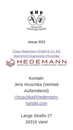 Vorschau der mobilen Webseite www.hruschka-eisenwaren.de, Eisenwaren-Fachgeschäft Hruschka