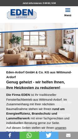 Vorschau der mobilen Webseite www.eden-ardorf.de, Johann Eden - Fenster, Türen, Wintergärten