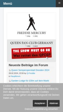 Vorschau der mobilen Webseite www.queenfcg.de, Queen Fan-Club Germany