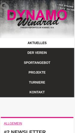 Vorschau der mobilen Webseite www.dynamo-windrad.de, Dynamo Windrad-Freizeitsportclub Kassel e.V.