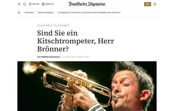 Vorschau von www.faz.net, FAZ.net: Sind Sie ein Kitschtrompeter, Herr Brönner?