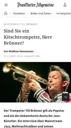 Vorschau der mobilen Webseite www.faz.net, FAZ.net: Sind Sie ein Kitschtrompeter, Herr Brönner?