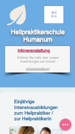 Vorschau der mobilen Webseite www.humanum.net, Humanum Heilpraktikerschule