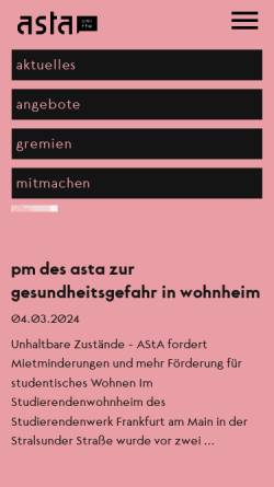 Vorschau der mobilen Webseite www.asta-frankfurt.de, AStA der Johann Wolfgang Goethe-Universität Frankfurt am Main