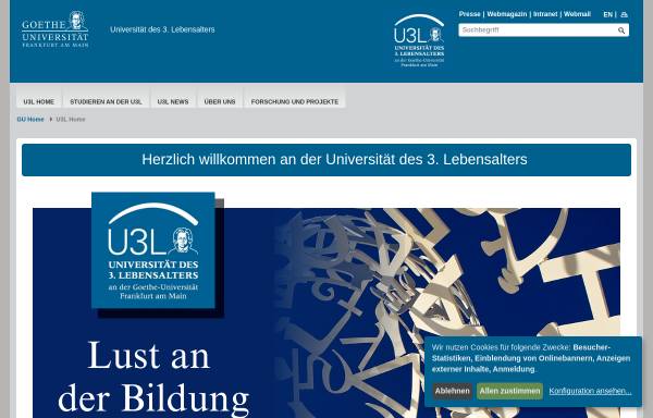 Vorschau von www.u3l.uni-frankfurt.de, Universität des 3. Lebensalters an der Johann Wolfgang Goethe-Universität e.V. (U3L)