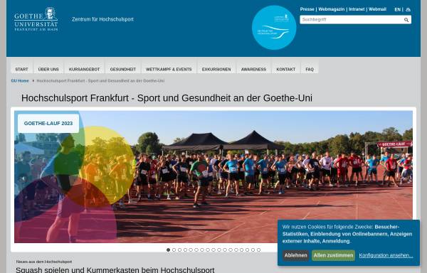Vorschau von www.uni-frankfurt.de, Zentrum für Hochschulsport (ZfH) der Johann Wolfgang Goethe-Universität