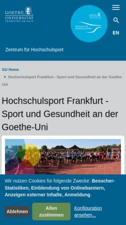 Vorschau der mobilen Webseite www.uni-frankfurt.de, Zentrum für Hochschulsport (ZfH) der Johann Wolfgang Goethe-Universität