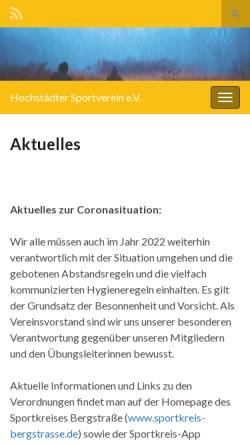 Vorschau der mobilen Webseite hsv-hochstaedten.de, Hochstädter Sportverein e.V.