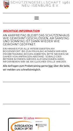 Vorschau der mobilen Webseite www.sgni.de, Schützengesellschaft 1961 Neu-Isenburg e.V.
