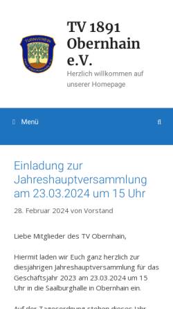 Vorschau der mobilen Webseite www.tv-obernhain.de, TV 1891 Obernhain