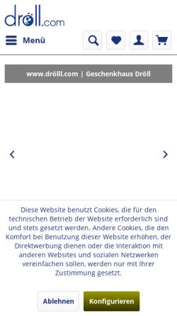 Vorschau der mobilen Webseite www.droell.com, Dröll Geschenkhaus Glas, Porzellan, Haushaltwaren, Hochzeitstische