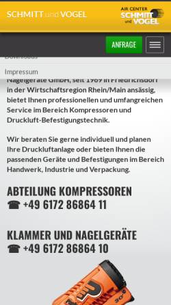 Vorschau der mobilen Webseite www.schmitt-vogel.de, Schmitt & Vogel Kompressoren + Nagelgeräte GmbH