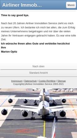 Vorschau der mobilen Webseite www.airliner-immobilien.de, Airliner Immobilien Service