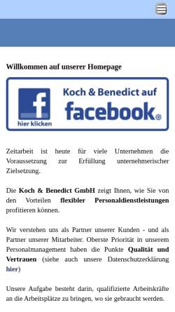 Vorschau der mobilen Webseite www.kochundbenedict.de, Koch & Benedict Zeitarbeit
