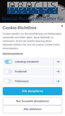Vorschau der mobilen Webseite www.abacus-touristik.de, Abacus Touristik OHG