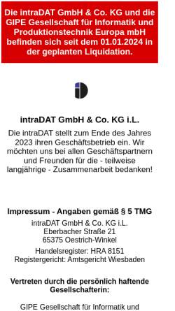 Vorschau der mobilen Webseite www.intradat.com, Intradat GmbH & Co. KG
