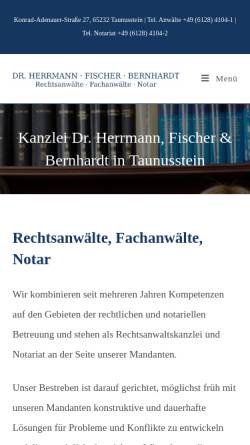 Vorschau der mobilen Webseite www.rechtsanwalt-taunusstein.de, Rechtsanwälte und Notar Dr. Herrmann, Simon & Fischer