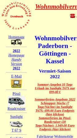 Vorschau der mobilen Webseite www.123reisemobil.de, Wohnmobil-Vermietung Dornbusch