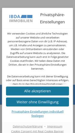 Vorschau der mobilen Webseite www.ibda.de, IBDA - Immobilienbörse GmbH