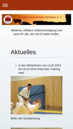 Vorschau der mobilen Webseite www.shaolin-muenchen.de, JJ-Club Shaolin München e.V.