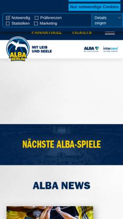Vorschau der mobilen Webseite www.albaberlin.de, Alba Berlin