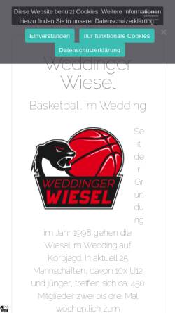 Vorschau der mobilen Webseite www.weddinger-wiesel.de, Weddinger Wiesel e.V. Berliner Basketballverein 1998