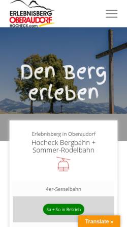 Vorschau der mobilen Webseite www.hocheck.com, Hocheck Bergbahnen GmbH und Co. KG