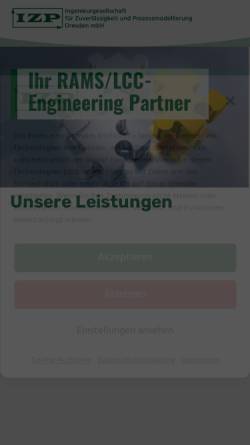 Vorschau der mobilen Webseite www.izp.de, IZP - Ingenieurgesellschaft Zuverlässigkeit und Prozessmodellierung Dresden
