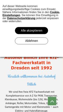 Vorschau der mobilen Webseite www.autohof-billich.de, Autohof Billich