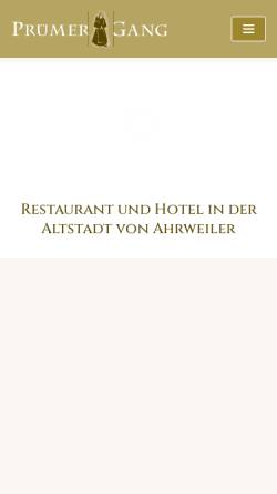 Vorschau der mobilen Webseite www.pruemergang.de, Hotel-Restaurant Prümer Gang